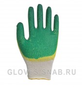 Перчатки Х/Б с Двойным латексным покрытием, зеленый-желтый, класс 13